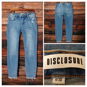 Disclosure Jeans Size 11 30 Ankle Crop Distressed Raw Hem Blue Denim Stretch